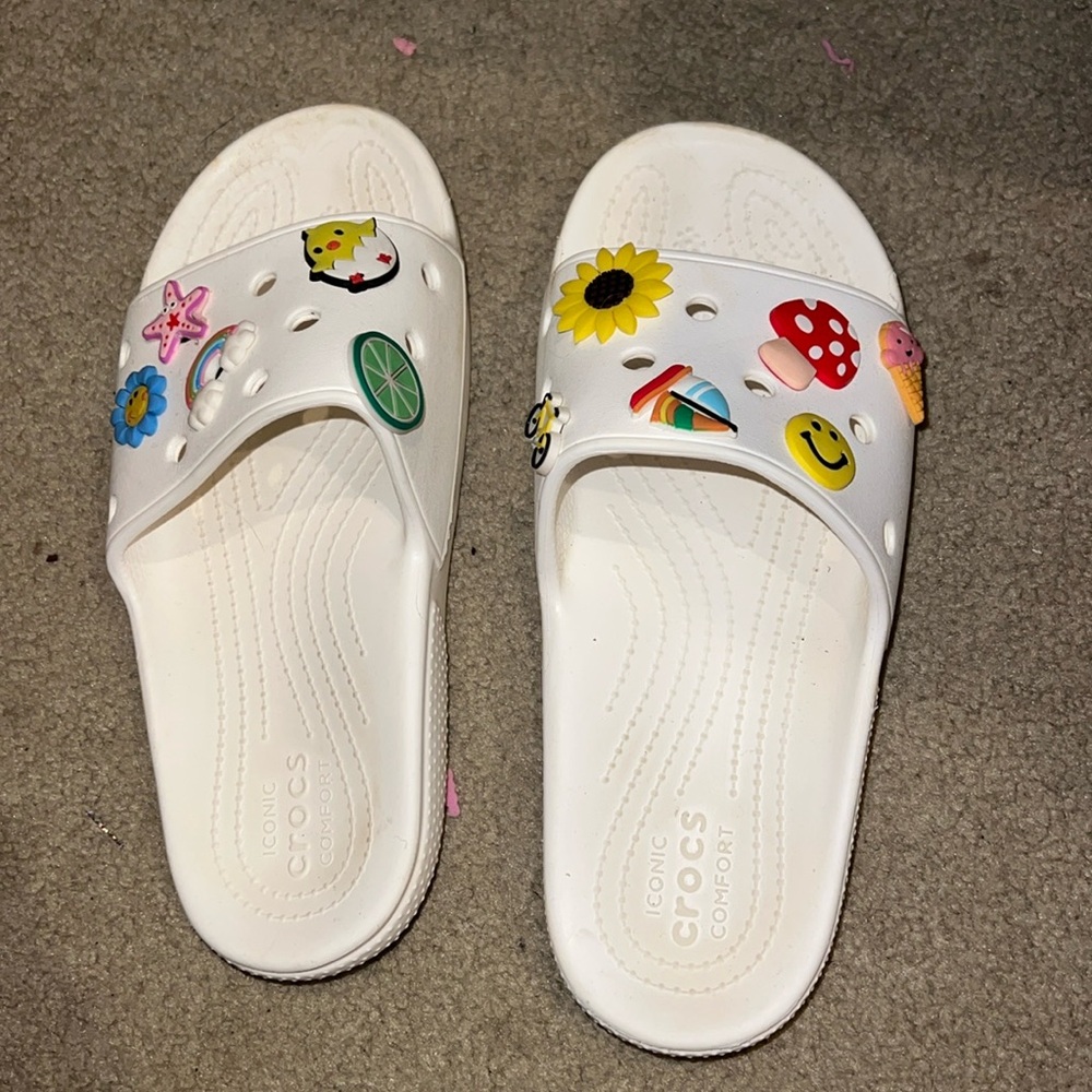 White Crocs Slides